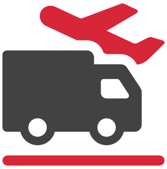 Transportation icon in red and grey.